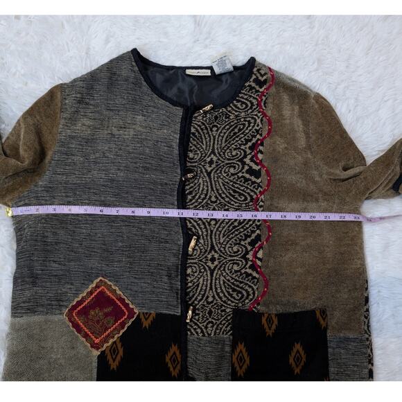 White Stag Patchwork Chenille Jacket L Boho Artsy Textured Button Front Coat - Picture 6 of 14